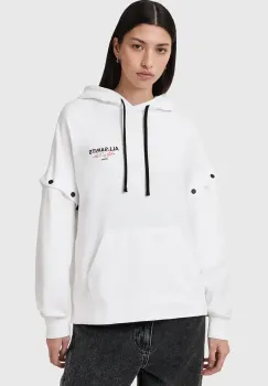 AllSaints hanorac de bumbac AMORE AMPHIE femei, culoarea alb, cu gluga, cu imprimeu, W057JC imagine