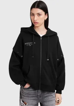 AllSaints hanorac de bumbac AROMA culoarea negru, cu gluga, cu imprimeu, W134JC imagine