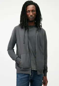 AllSaints hanorac de bumbac BRACE barbati, culoarea gri, cu gluga, neted, M032JB imagine
