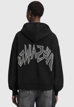 AllSaints hanorac de bumbac culoarea negru, cu gluga, cu imprimeu, W090JD imagine