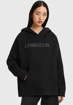 AllSaints hanorac de bumbac culoarea negru, cu gluga, cu imprimeu, W118JD imagine