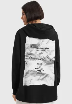 AllSaints hanorac de bumbac ETTI culoarea negru, cu gluga, cu imprimeu, W054JD imagine