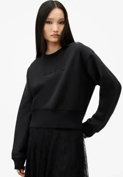 AllSaints hanorac de bumbac FERN EMB femei, culoarea negru, cu imprimeu, W125JB imagine