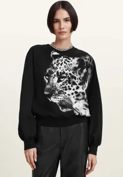 AllSaints hanorac de bumbac KIARA CYGNET femei, culoarea negru, cu imprimeu, W156JC imagine