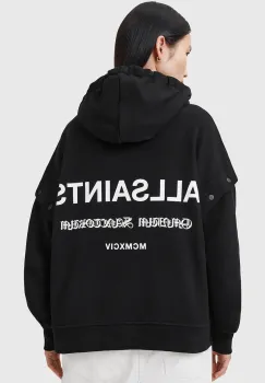 AllSaints hanorac de bumbac OMNIUM culoarea negru, cu gluga, uni, W268JB imagine