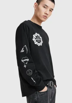 AllSaints hanorac de bumbac ORBITAL barbati, culoarea negru, cu imprimeu, M021PC imagine