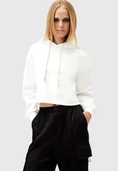 AllSaints hanorac de bumbac PIPPA SPARKLE HOODY femei, culoarea alb, cu gluga, neted, W117JB imagine