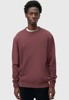 AllSaints hanorac de bumbac RAVEN CREW barbati, culoarea bordo, neted, M037NB imagine