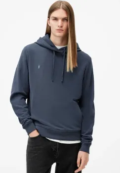 AllSaints hanorac de bumbac RAVEN OTH HOODY barbati, culoarea albastru marin, cu gluga, neted, M003NZ imagine