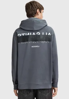 AllSaints hanorac de bumbac REDACT culoarea negru, cu gluga, cu imprimeu, M001NC imagine