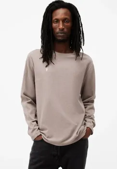 AllSaints hanorac de bumbac ROWE barbati, culoarea bej, uni, M023JB imagine