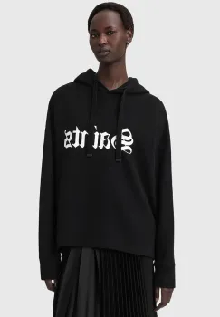 AllSaints hanorac de bumbac SAINT culoarea negru, cu gluga, cu imprimeu, W140JD imagine