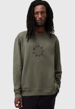 AllSaints hanorac de bumbac TIERRA CREW barbati, culoarea verde, cu imprimeu, M035NB imagine