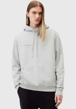 AllSaints hanorac de bumbac UNDERGROUND barbati, culoarea gri, cu gluga, cu imprimeu, M034NB imagine