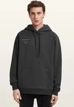 AllSaints hanorac din bumbac REDACT culoarea negru, cu gluga, cu imprimeu, M001NC imagine