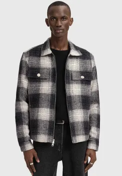 AllSaints jacheta de camasa din bumbac culoarea gri, de tranzitie, M059OD imagine