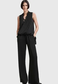 AllSaints pantaloni ALBA femei, culoarea negru, lat, high waist, W018TC imagine