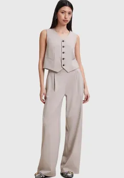 AllSaints pantaloni ALEIDA femei, culoarea bej, lat, medium waist, W037QC imagine