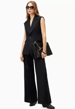 AllSaints pantaloni de bumbac HALLY TROUSER culoarea negru, lat, high waist, W010QA imagine