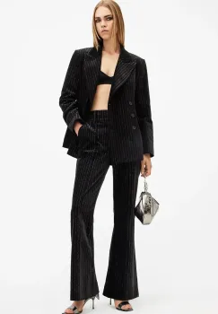 AllSaints pantaloni de bumbac SEVENH culoarea negru, evazati, high waist, W027QB imagine