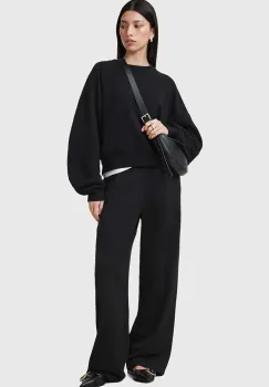 AllSaints pantaloni de bumbac VIN femei, culoarea negru, lat, high waist, W069TC imagine