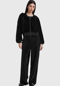 AllSaints pantaloni de catifea VIN femei, culoarea negru, drept, high waist, W028TC imagine