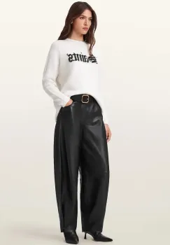 AllSaints pantaloni de piele JETT culoarea negru, lat, high waist, W026TD imagine