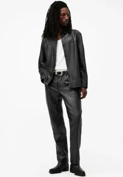 AllSaints pantaloni de piele LYNCH barbati, culoarea negru, drept, M033TB imagine
