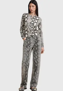 AllSaints pantaloni de piele SAIGE femei, drept, medium waist, W012TC imagine