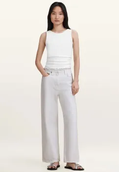 AllSaints pantaloni din bumbac BLAKE culoarea alb, lat, medium waist, W091EC imagine