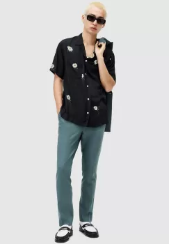 AllSaints pantaloni din lana MOAD TROUSER culoarea turcoaz, mulata, MM514Z imagine