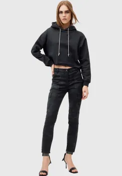 AllSaints pantaloni DURAN CAMO CARGO femei, culoarea negru, fason cargo, high waist, W065EB imagine