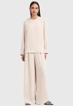AllSaints pantaloni LEANNE culoarea alb, lat, medium waist, W015TD imagine