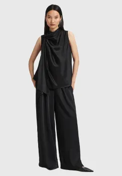 AllSaints pantaloni LEANNE culoarea negru, lat, medium waist, W015TD imagine