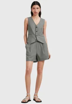 AllSaints pantaloni scurti din amestec de in AVERIE culoarea gri, uni, medium waist, W046QC imagine