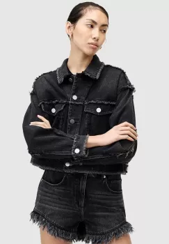 AllSaints pantaloni scurti din bumbac ASTRID FRAY culoarea negru, neted, high waist, W036EA imagine