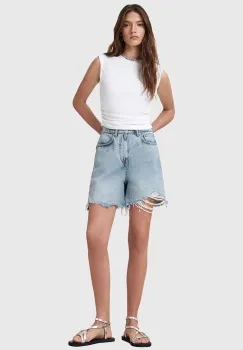 AllSaints pantaloni scurti din bumbac DORIS uni, high waist, W067EC imagine