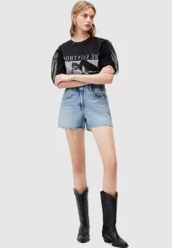 AllSaints pantaloni scurti jeans HAILEY DENIM SHORT femei, neted, high waist, W006EA imagine