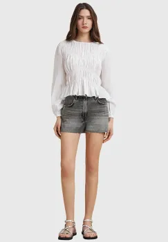 AllSaints pantaloni scurti jeans TATE culoarea gri, uni, high waist, W076EC imagine