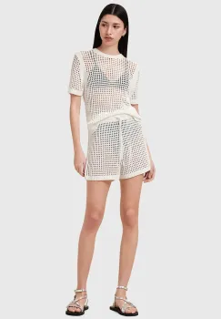 AllSaints pantaloni scurti PALOMA culoarea alb, uni, high waist, W076TC imagine