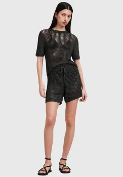 AllSaints pantaloni scurti PALOMA culoarea negru, uni, high waist, W076TC imagine