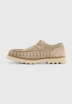 AllSaints pantofi de piele intoarsa Skiff Woven Shoe culoarea bej, M057FC imagine