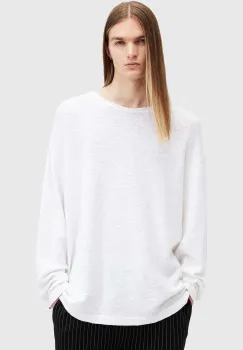 AllSaints pulover de bumbac SEARS LS CREW culoarea alb, M003JB imagine