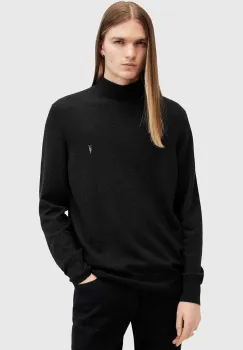 AllSaints pulover de lana KILBURN MOCK barbati, culoarea negru, cu turtleneck, M030KA imagine