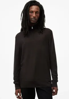 AllSaints pulover de lana KILBURN ZIP FUNNEL barbati, culoarea negru, M082KB imagine