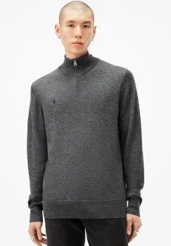 AllSaints pulover de lana KILBURN ZIP FUNNEL barbati, culoarea negru, M082KB imagine