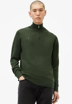 AllSaints pulover de lana KILBURN ZIP FUNNEL barbati, culoarea negru, M082KB imagine