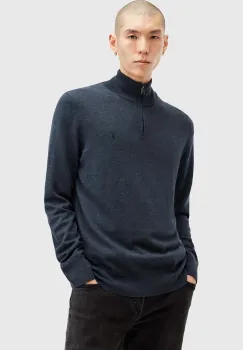 AllSaints pulover de lana KILBURN ZIP FUNNEL culoarea negru, M082KB imagine