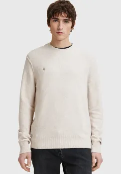 AllSaints pulover de lana STATTEN culoarea bej, neted, M039KA imagine