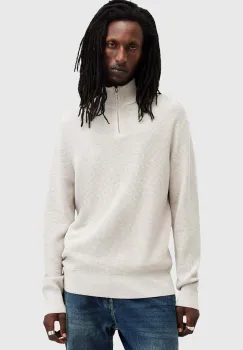 AllSaints pulover din amestec de lana ASPEN barbati, culoarea gri, cu guler, M090KB imagine